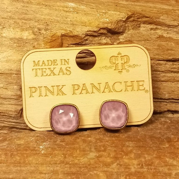 Lavender Crystal Square Bezel Bronze Studs