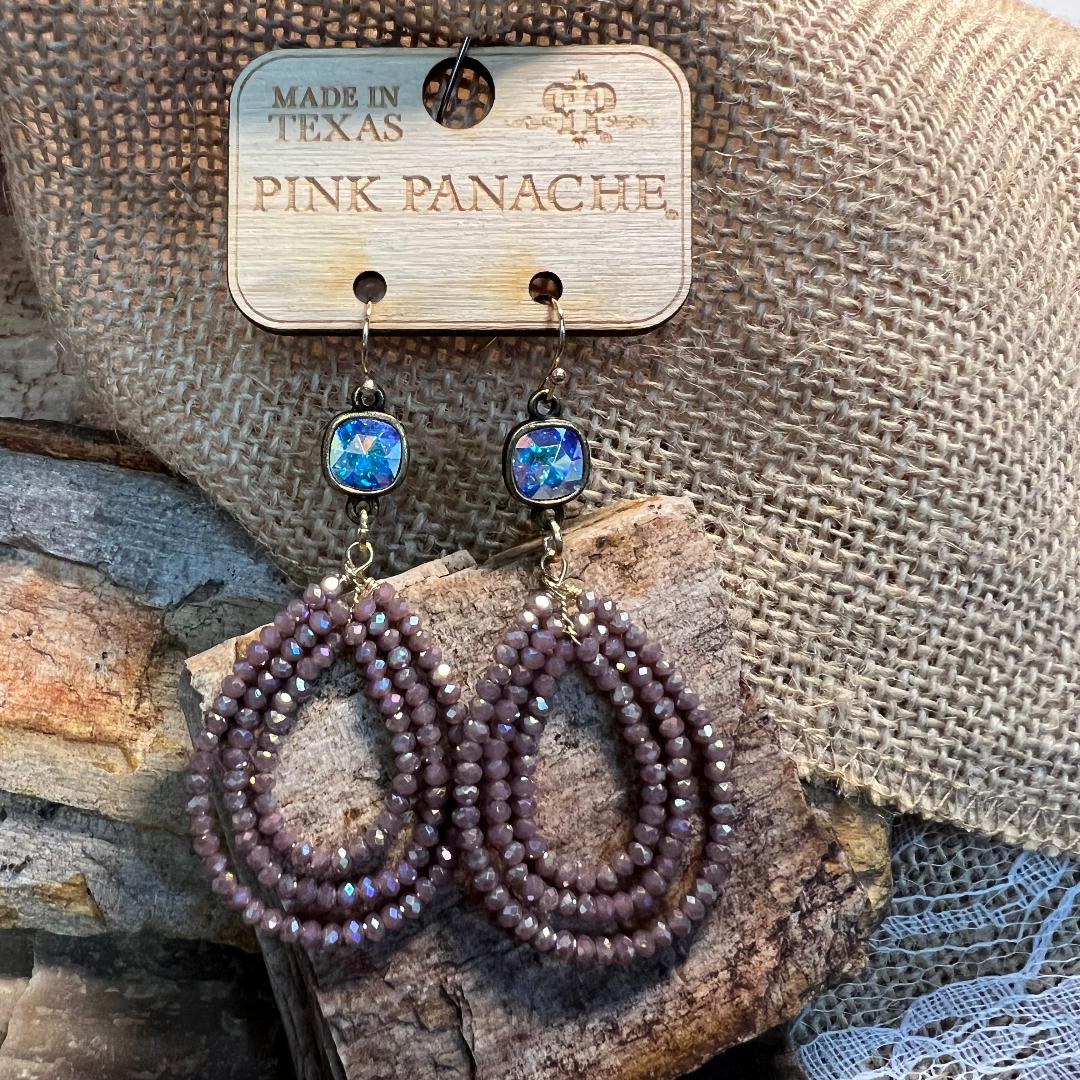 Sparkly Iridescent Lavender Triple Tear Drop Earrings
