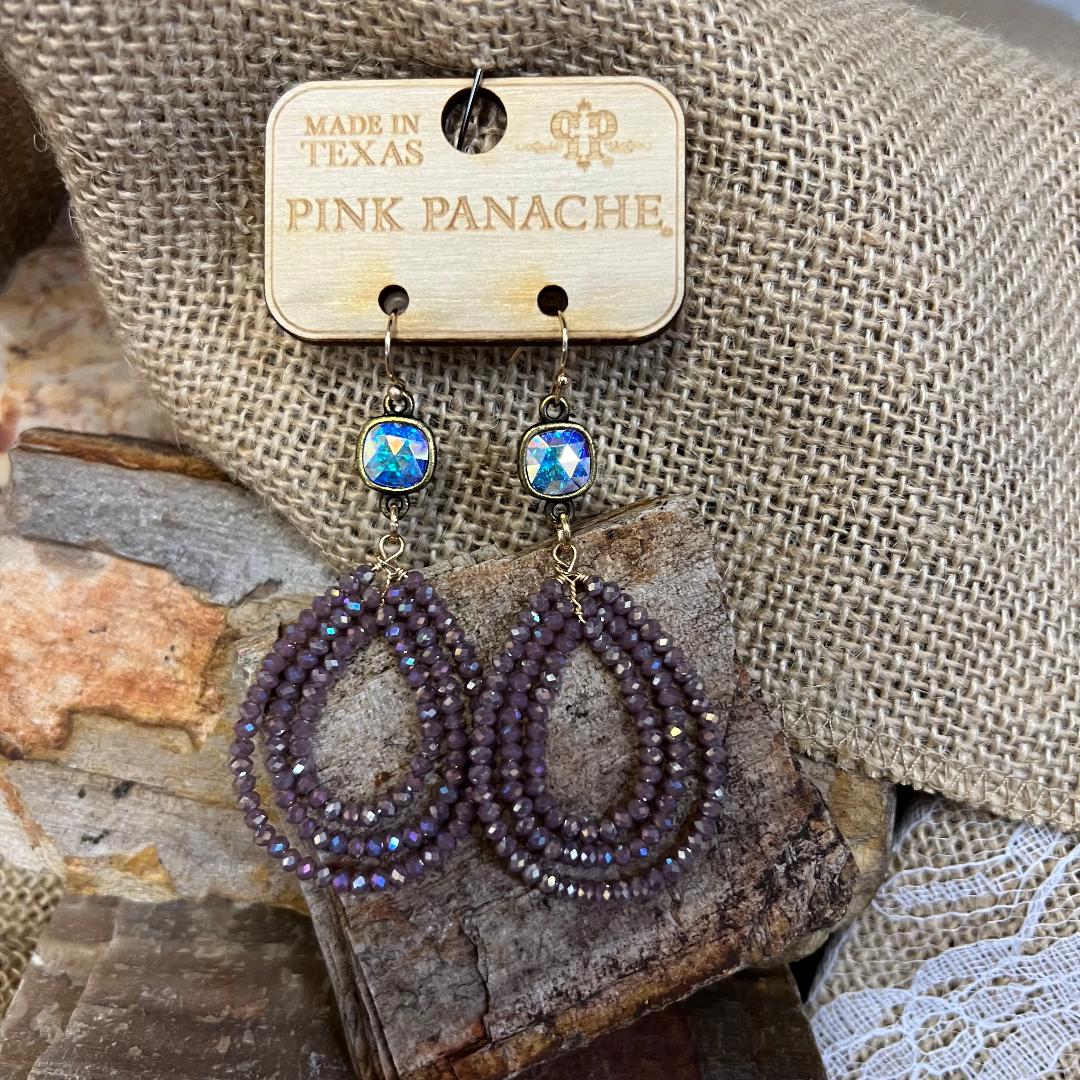 Sparkly Iridescent Lavender Triple Tear Drop Earrings