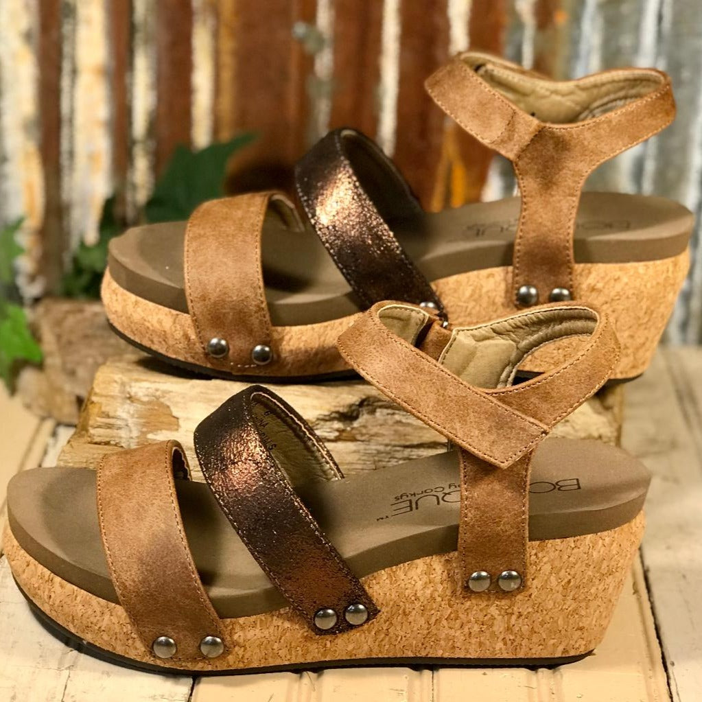Cona Platform Brown and Bronze Wedge/Sandal