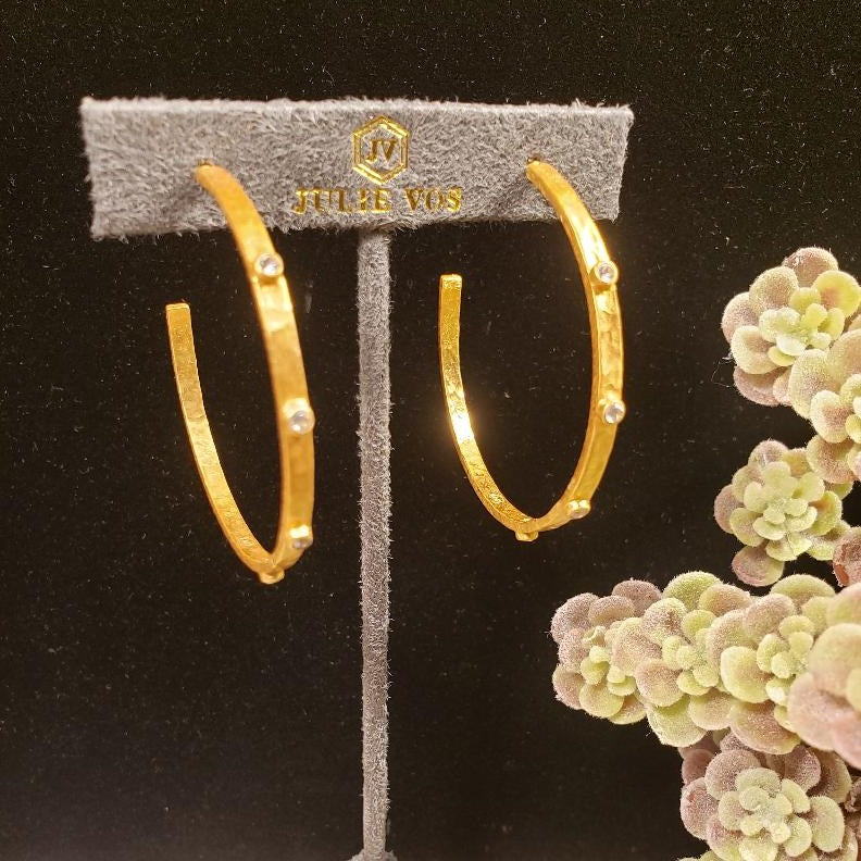 Crescent Large Gold Hoop Earrings with Cubic Zirconia Stone