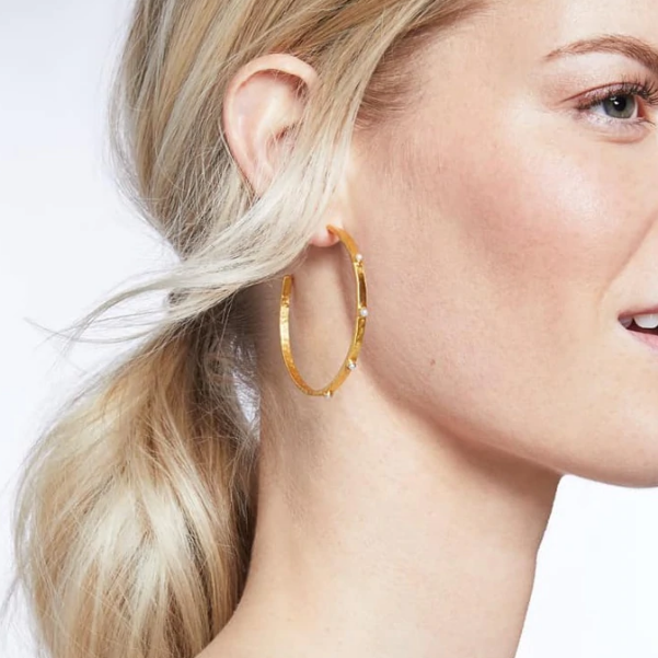 Crescent Medium Gold Hoop Earrings with Cubic Zirconia Stone