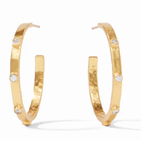 Crescent Medium Gold Hoop Earrings with Cubic Zirconia Stone