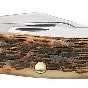 Peach Seed Jig Amber Bone Stockman Knife