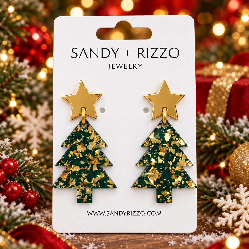 Black & Gold Christmas Tree Earrings