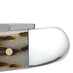 Peach Seed Jig Amber Bone Medium Stockman Pocket Knife