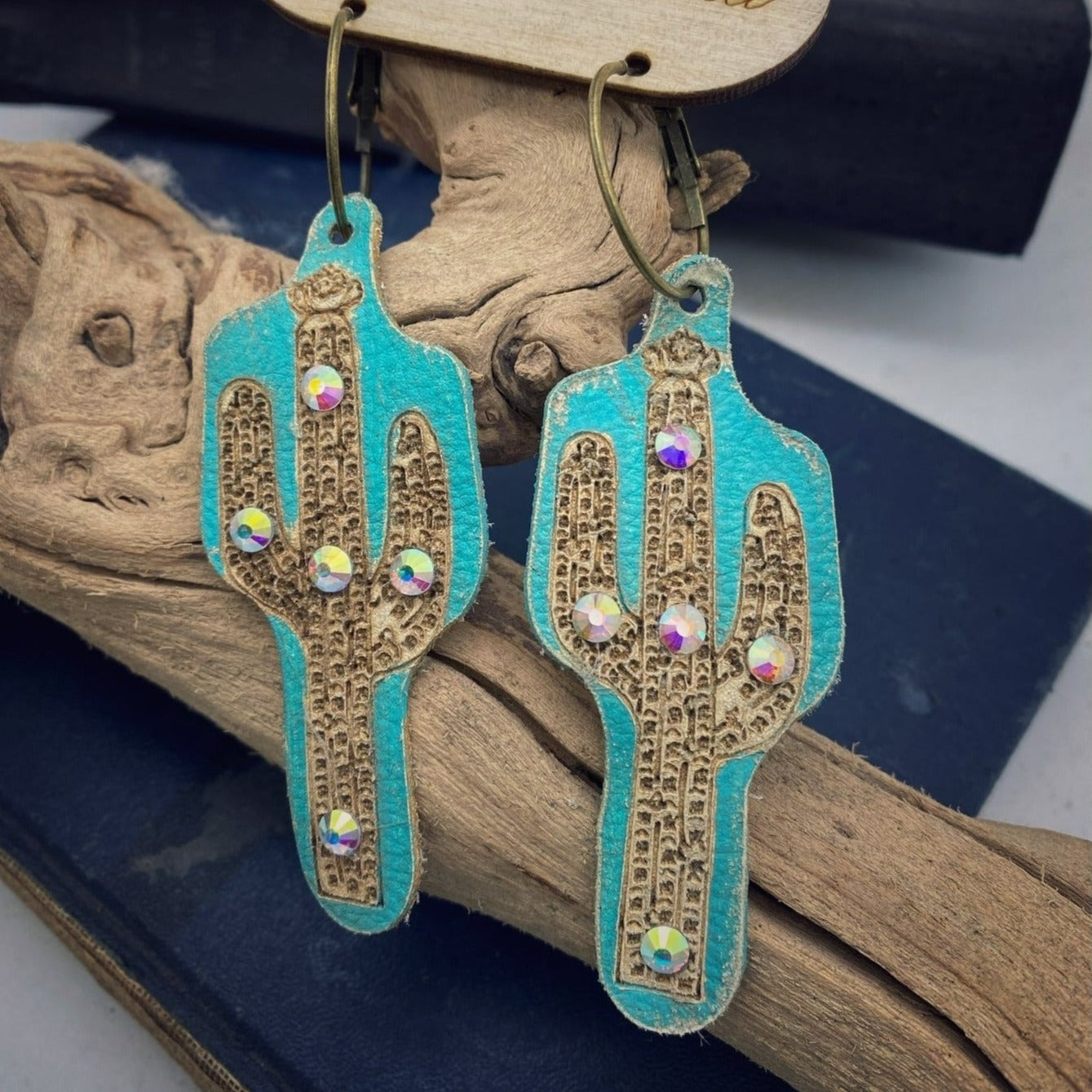 Cactus Hand Painted Leather Earrings