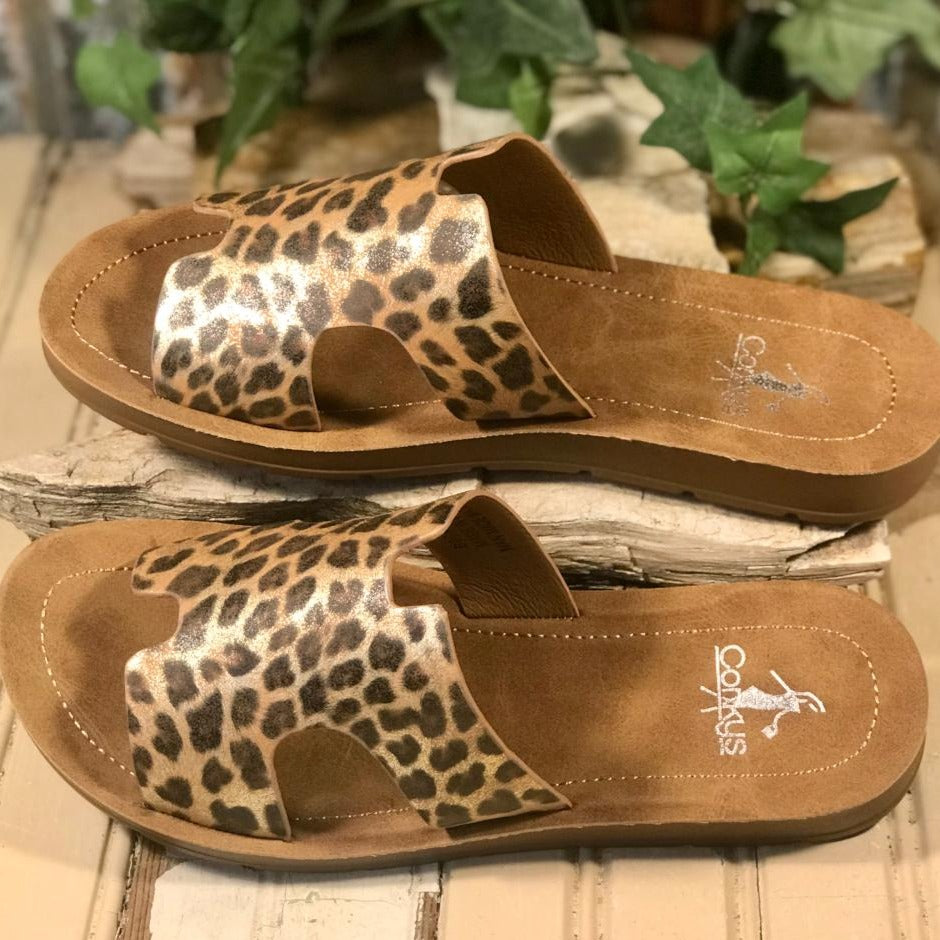 BOGALUSA Gold Leopard Slide/Sandals
