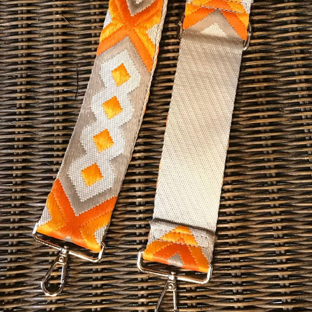 Aztec Embroidered Adjustable Strap Orange/Cream
