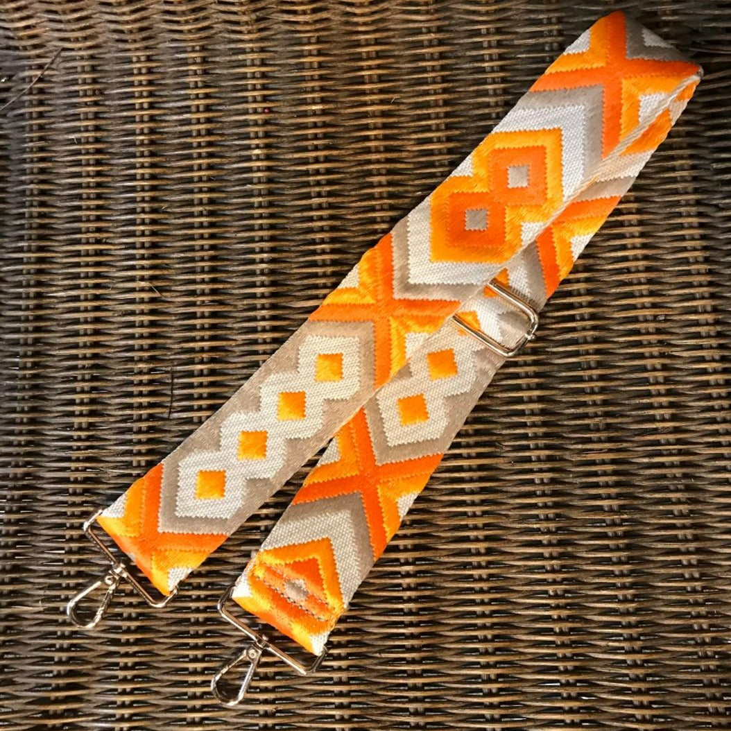 Aztec Embroidered Adjustable Strap Orange/Cream