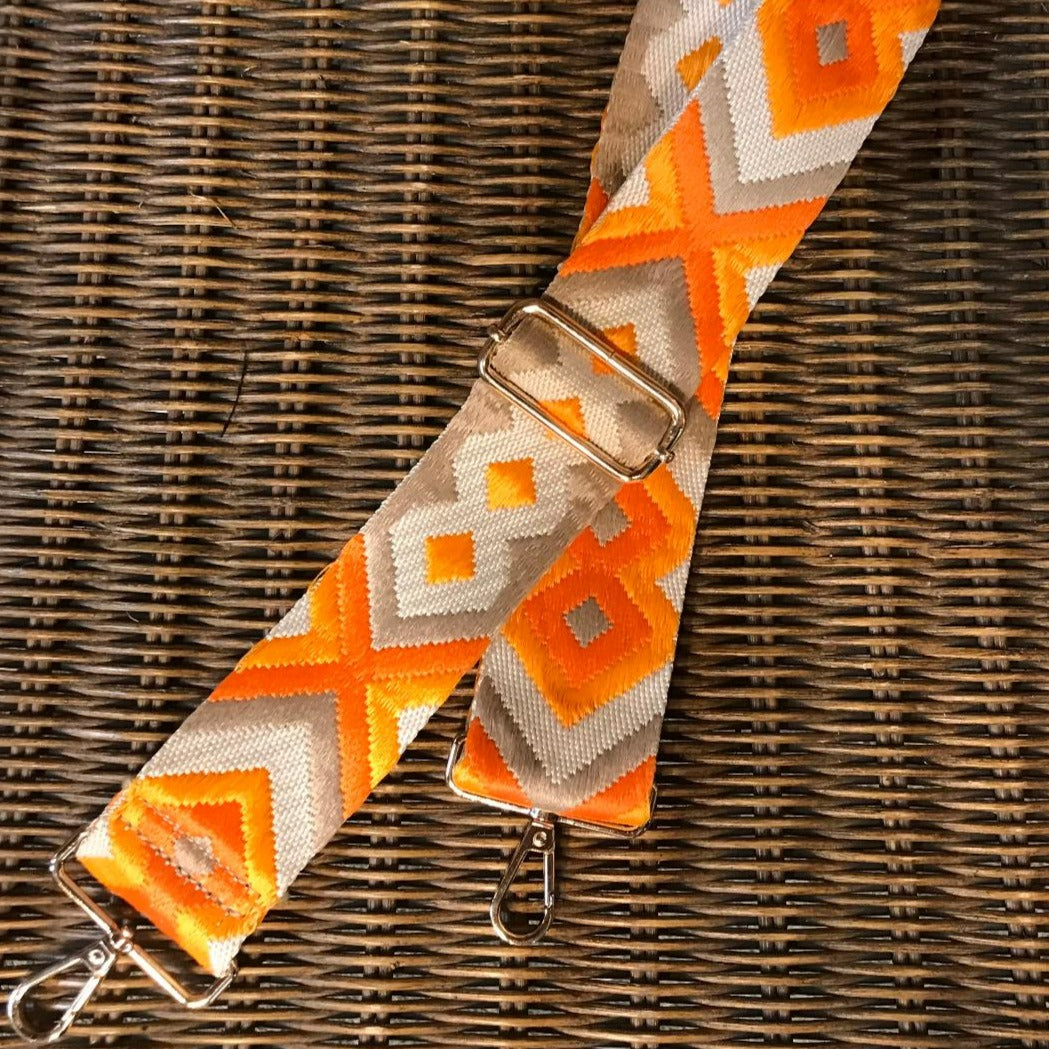 Aztec Embroidered Adjustable Strap Orange/Cream