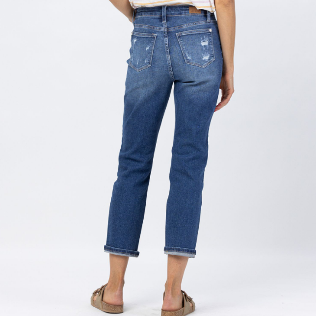 Hi-Rise Rainbow Embroidery Cropped Straight Leg Jeans
