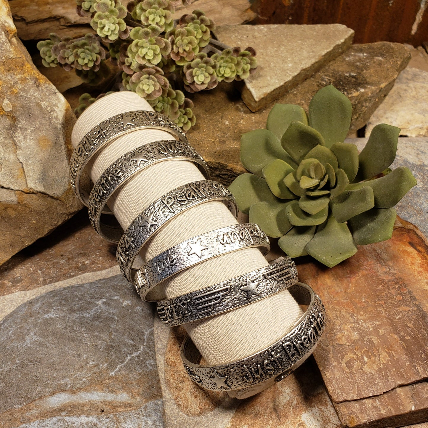 Silver Just Breath Bangle Bracelet