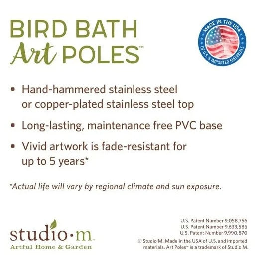 Garden Song Bird Bath Art Pole W/ Stainless Steel Topper