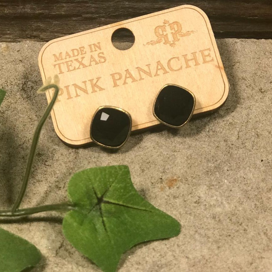 Black Crystal Square Bezel Studs
