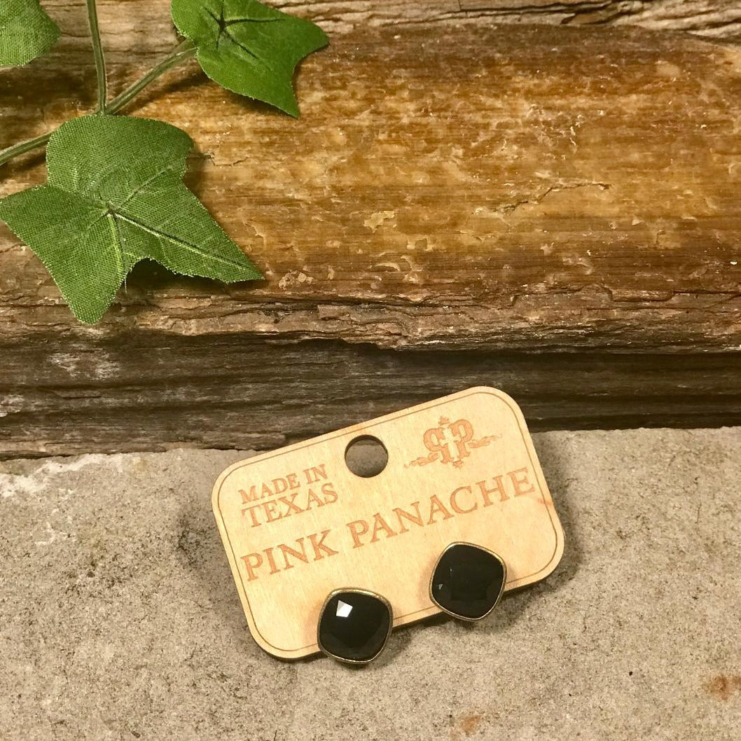 Black Crystal Square Bezel Studs