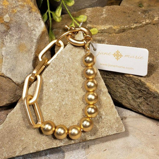 Matte Gold Bead & Link Chain Bracelet