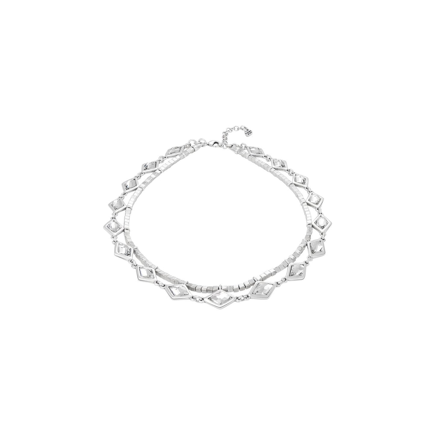 Silver “White Magic” Short Necklace w/White Faceted Crystals