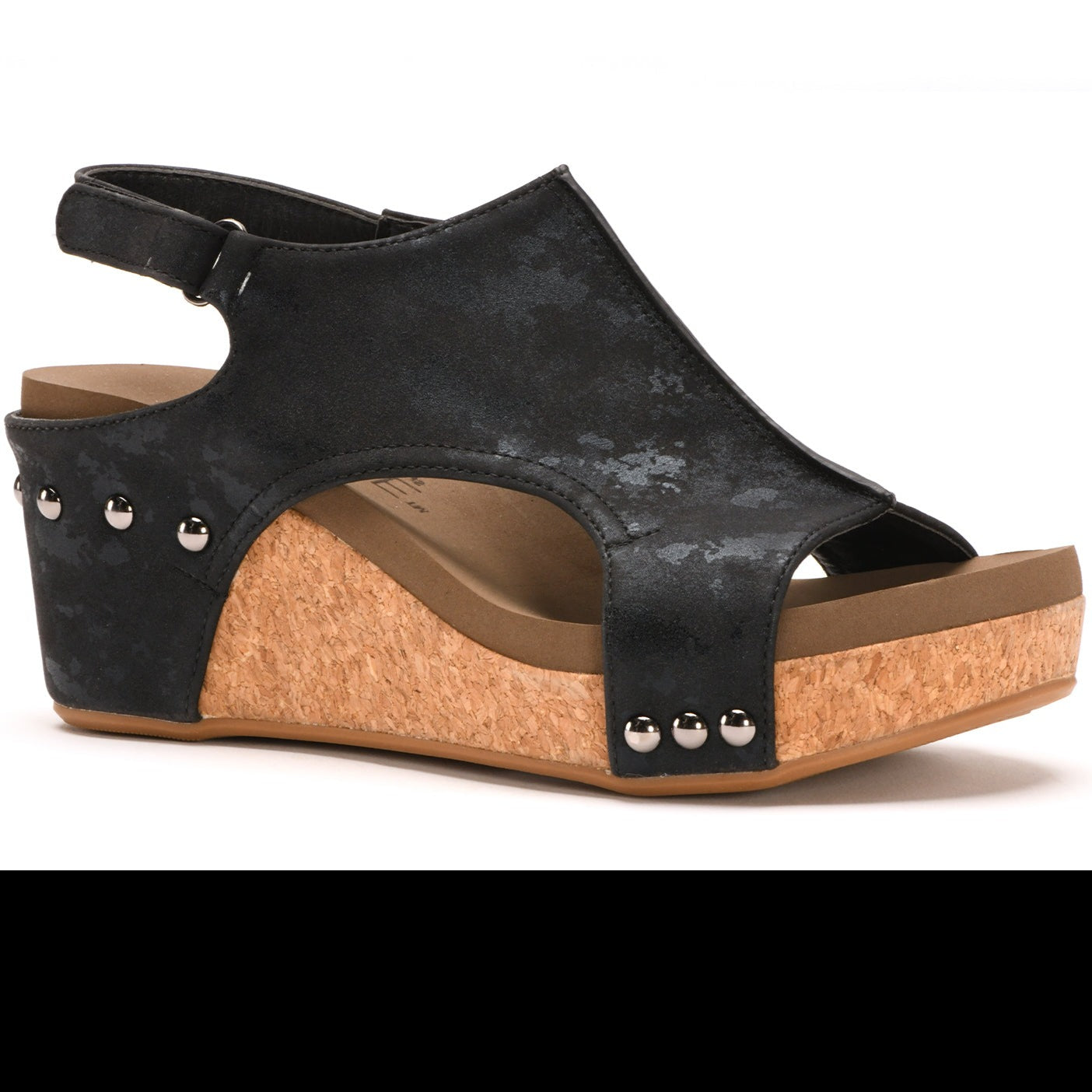 Carley Black Metallic Wedge/Sandal