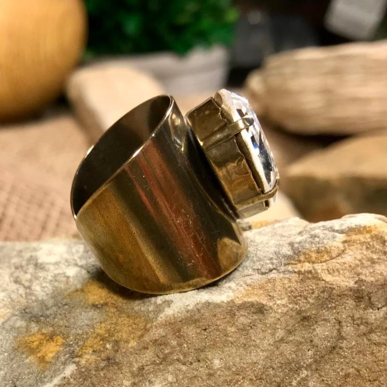 Teardrop Clear & Bronze Adjustable Ring