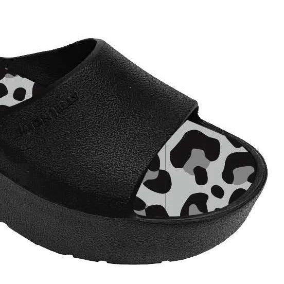 Black and Leopard Platform Slides