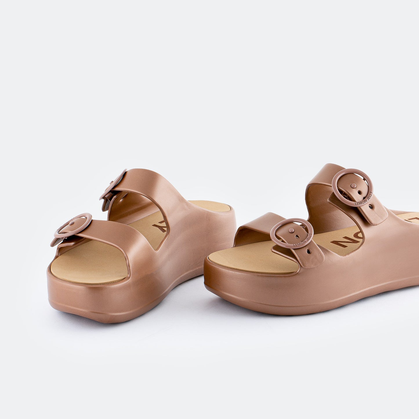 Bronze Metal Double Buckle Platform Slides