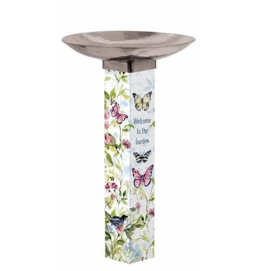 Garden Song Bird Bath Art Pole W/ Stainless Steel Topper