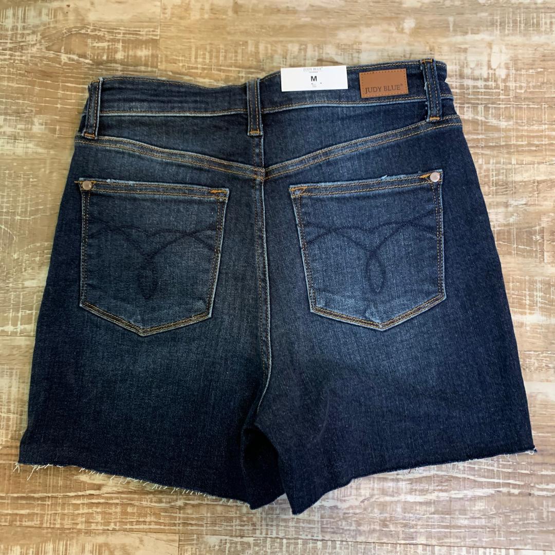 Super Dark Wash Button Fly Cut off Shorts