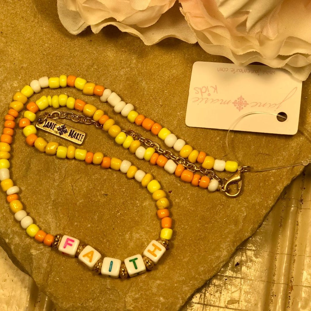Faith Orange Yellow & White Colored Beads Kids Necklace