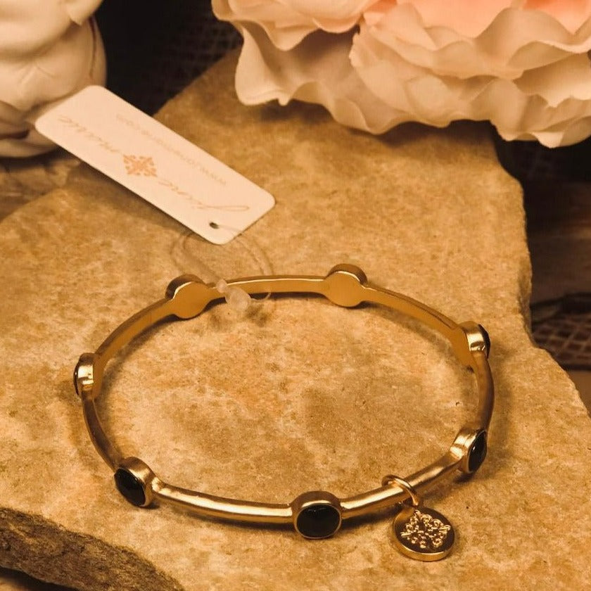 Jet Glass Round Stone Station Bangle