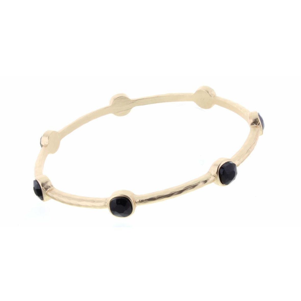 Jet Glass Round Stone Station Bangle
