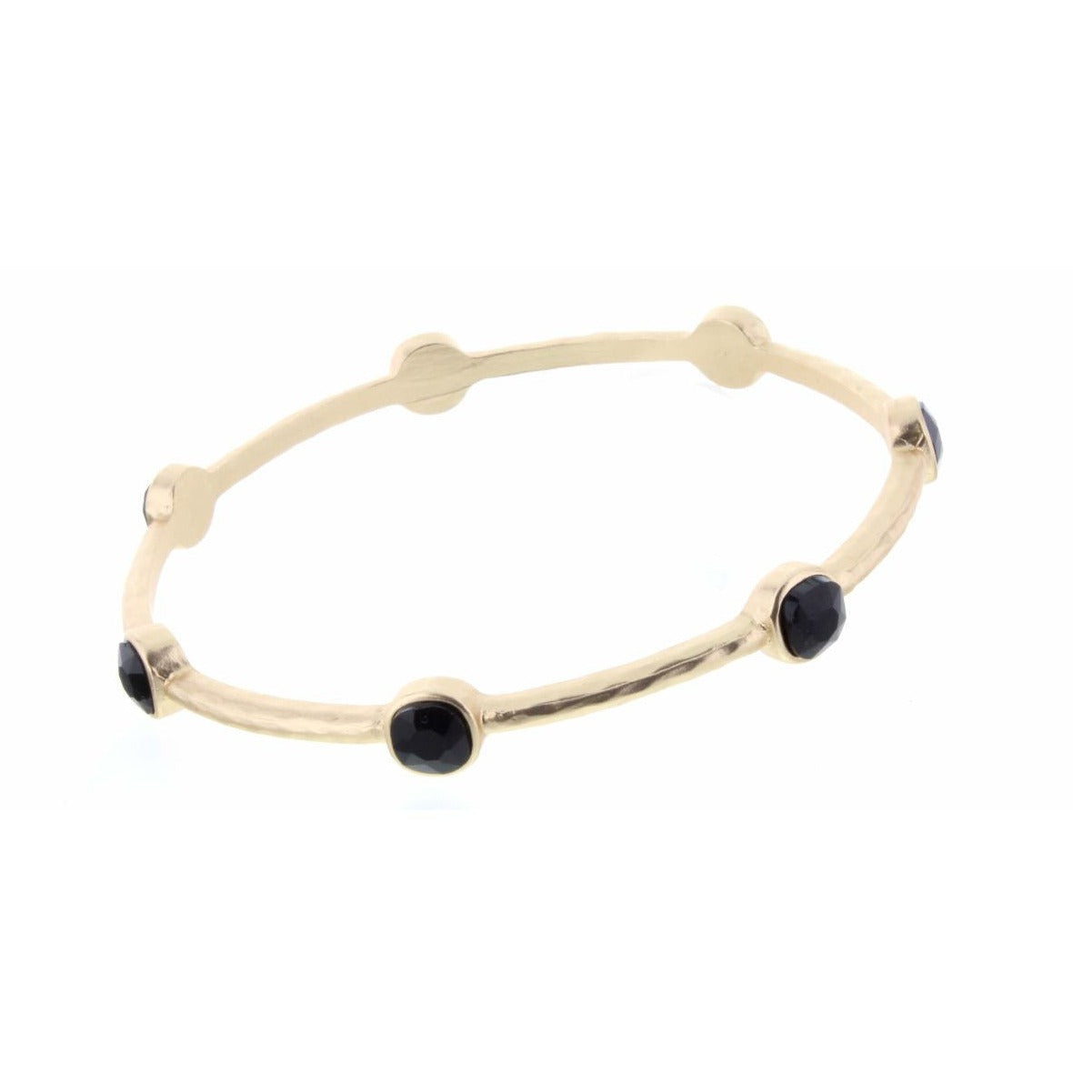 Round Jet Stone Station Bangle Bracelet