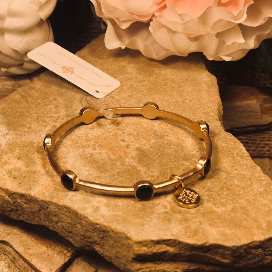 Jet Glass Round Stone Station Bangle