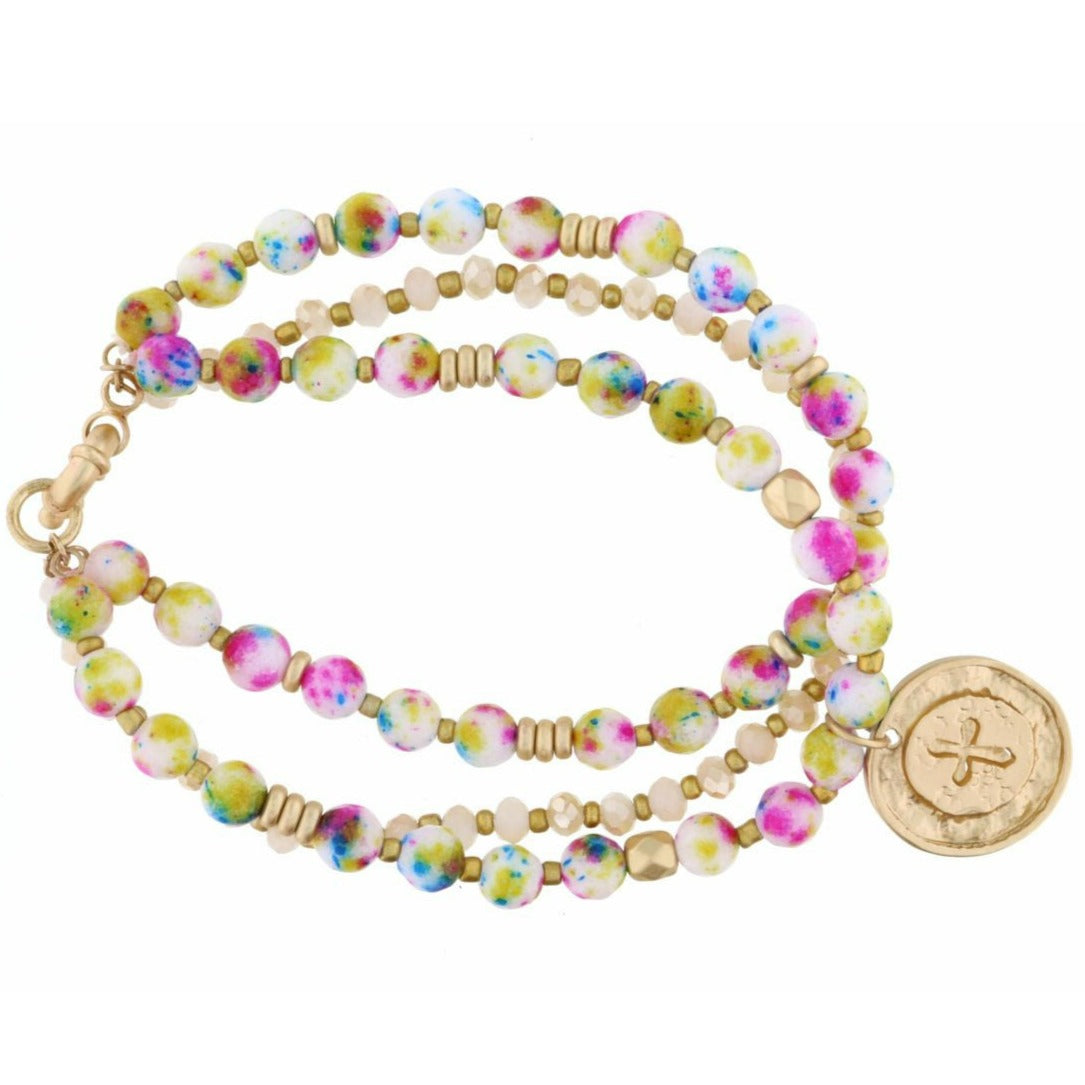 Champagne & Candy Jade Cross Bracelet, Set Of 3