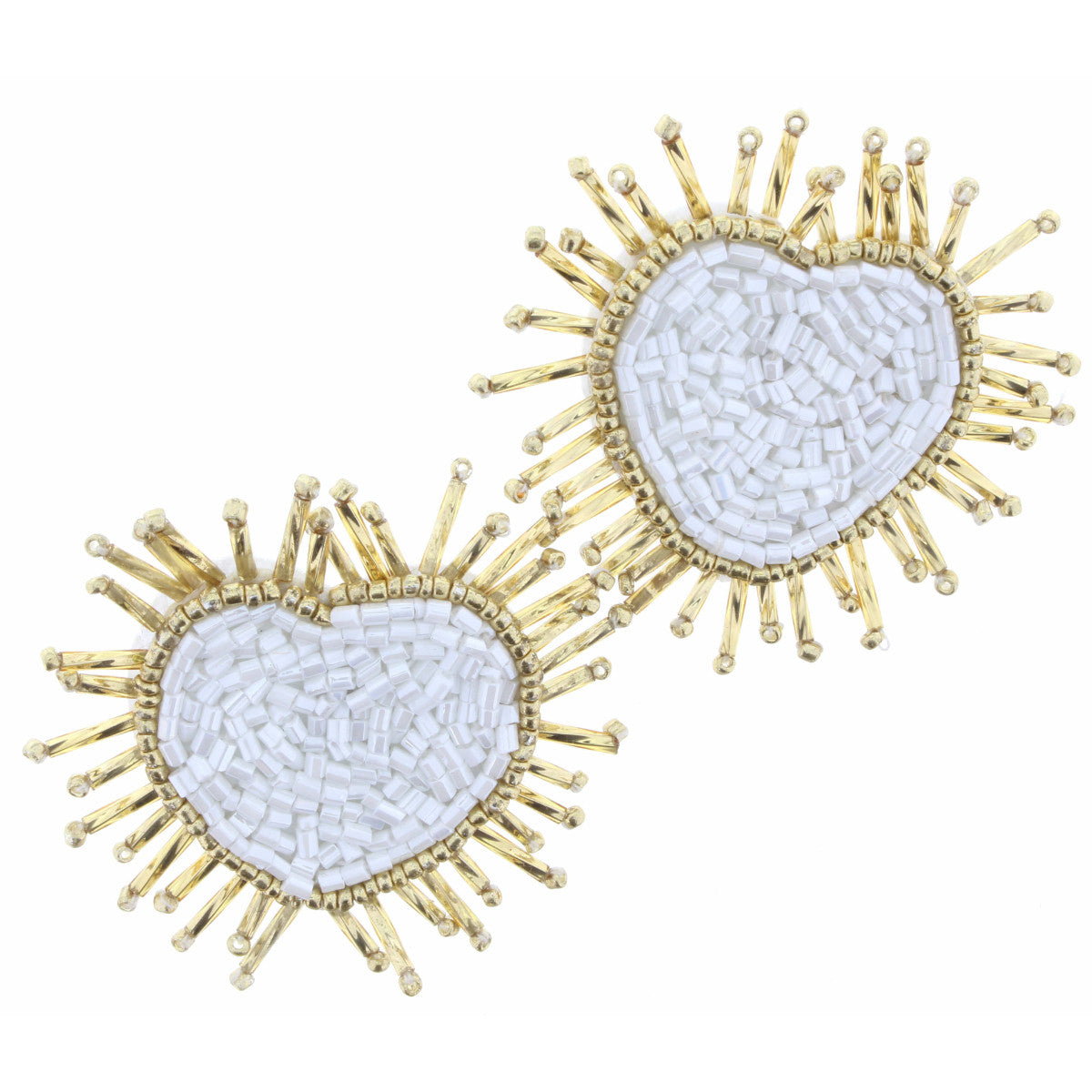 White and Gold Beaded Heart Earrings