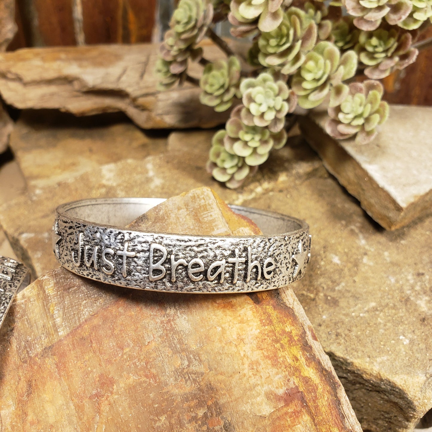 Silver Just Breath Bangle Bracelet