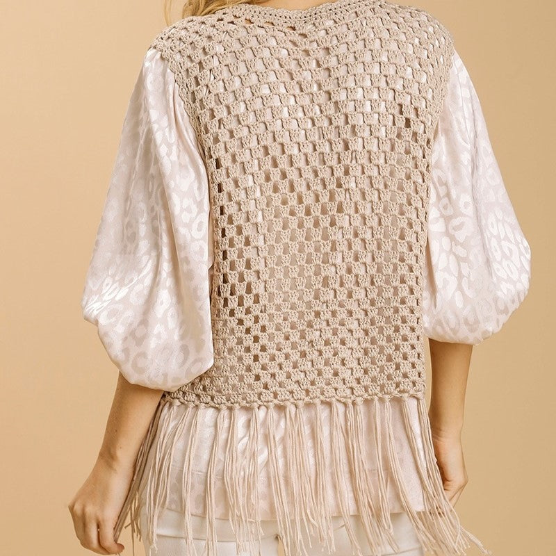 Color Block Crochet Vest with Fringe