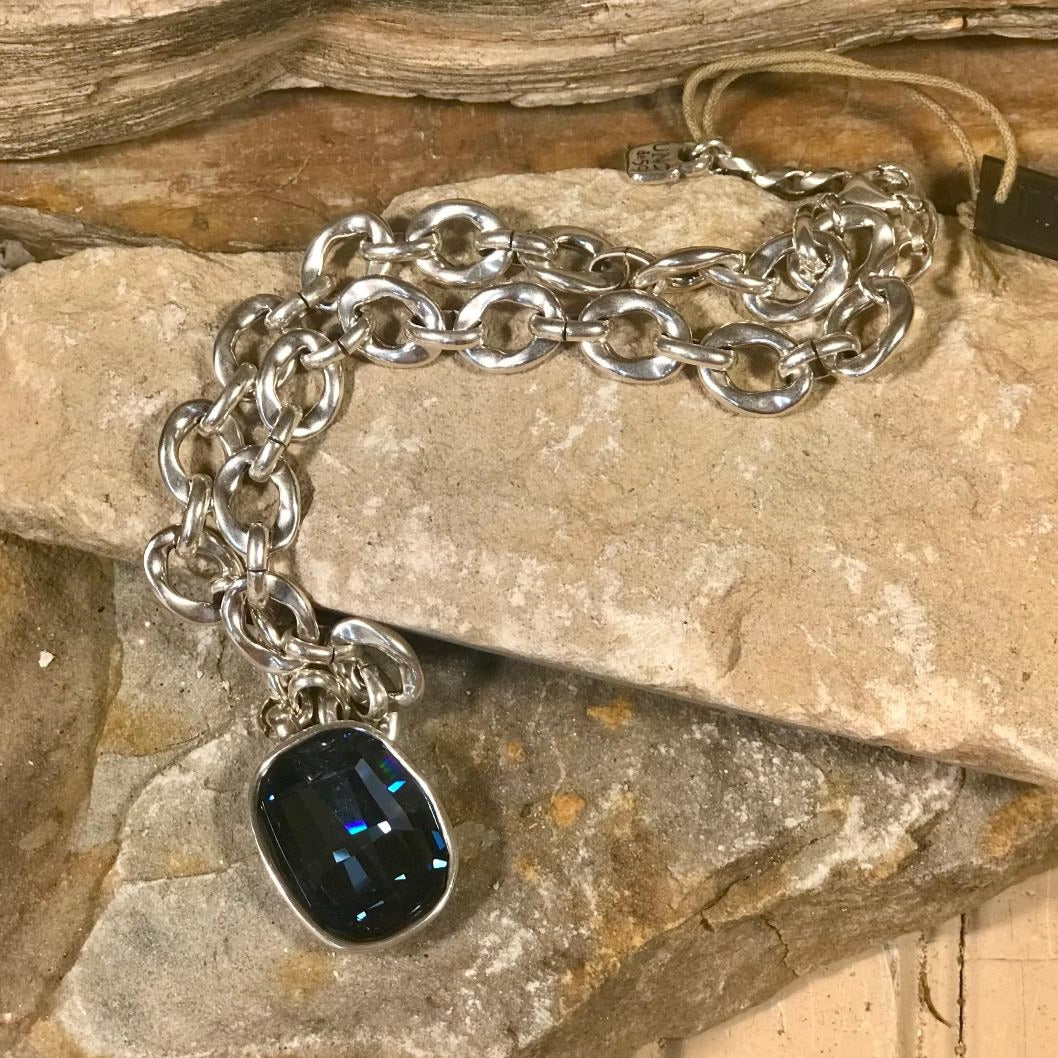 Denim Blue Swarovski Crystal and Silver “LIGHT IT UP” Bold Chain Link