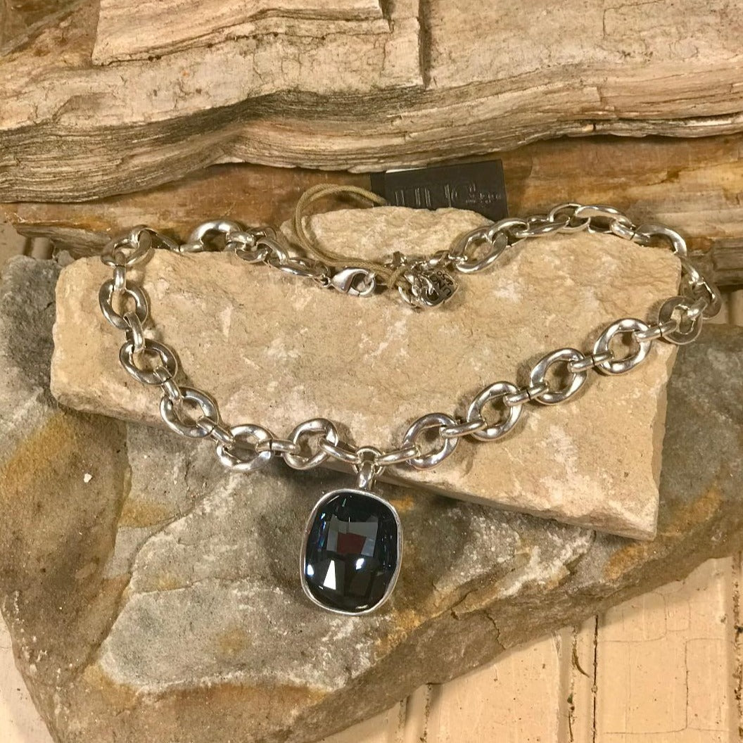 Denim Blue Swarovski Crystal and Silver “LIGHT IT UP” Bold Chain Link