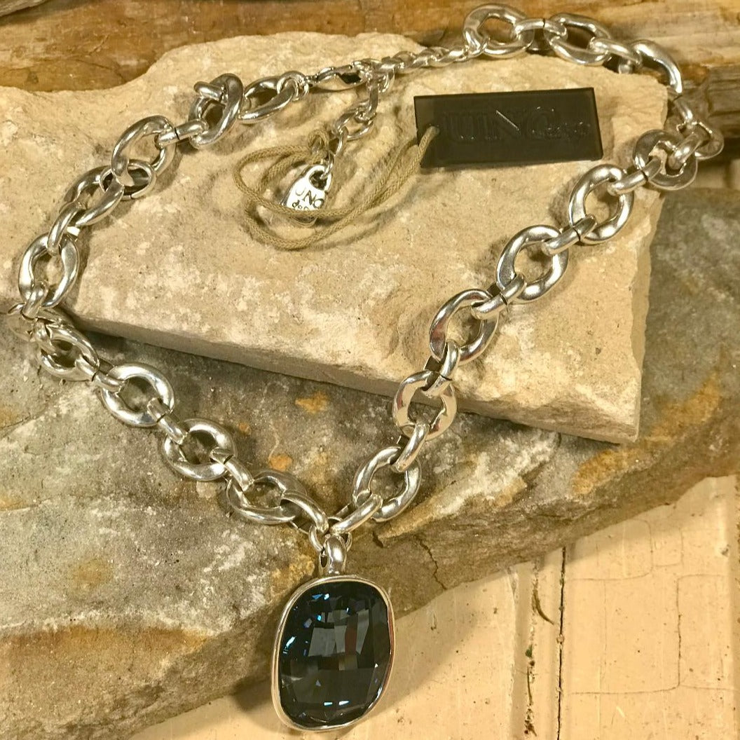 Denim Blue Swarovski Crystal and Silver “LIGHT IT UP” Bold Chain Link