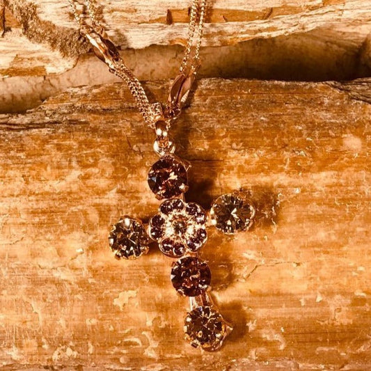 Multi Shades of Champagne Stone Cross Necklace