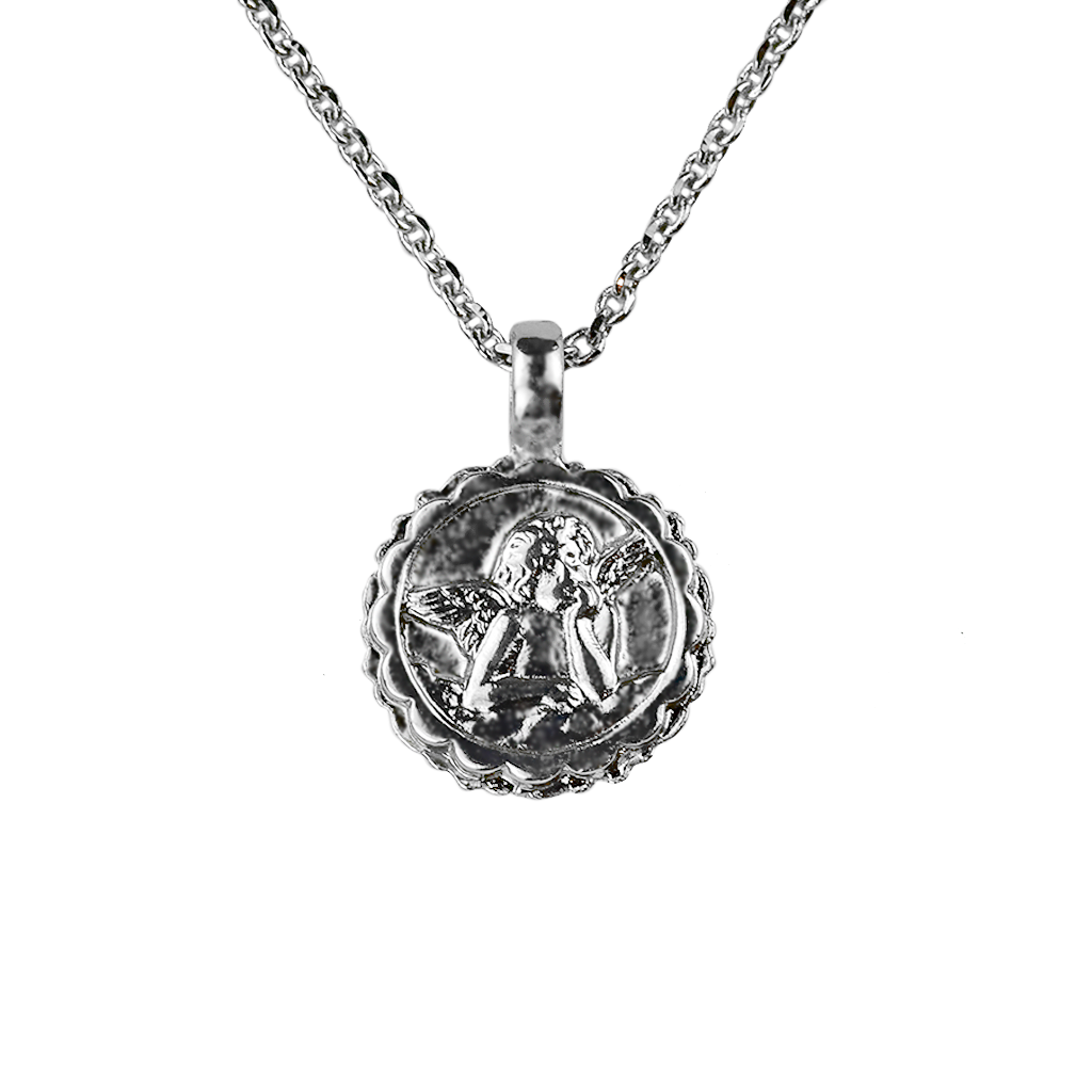 Guardian Angel Pendant Smashing Pink Rhodium Necklace