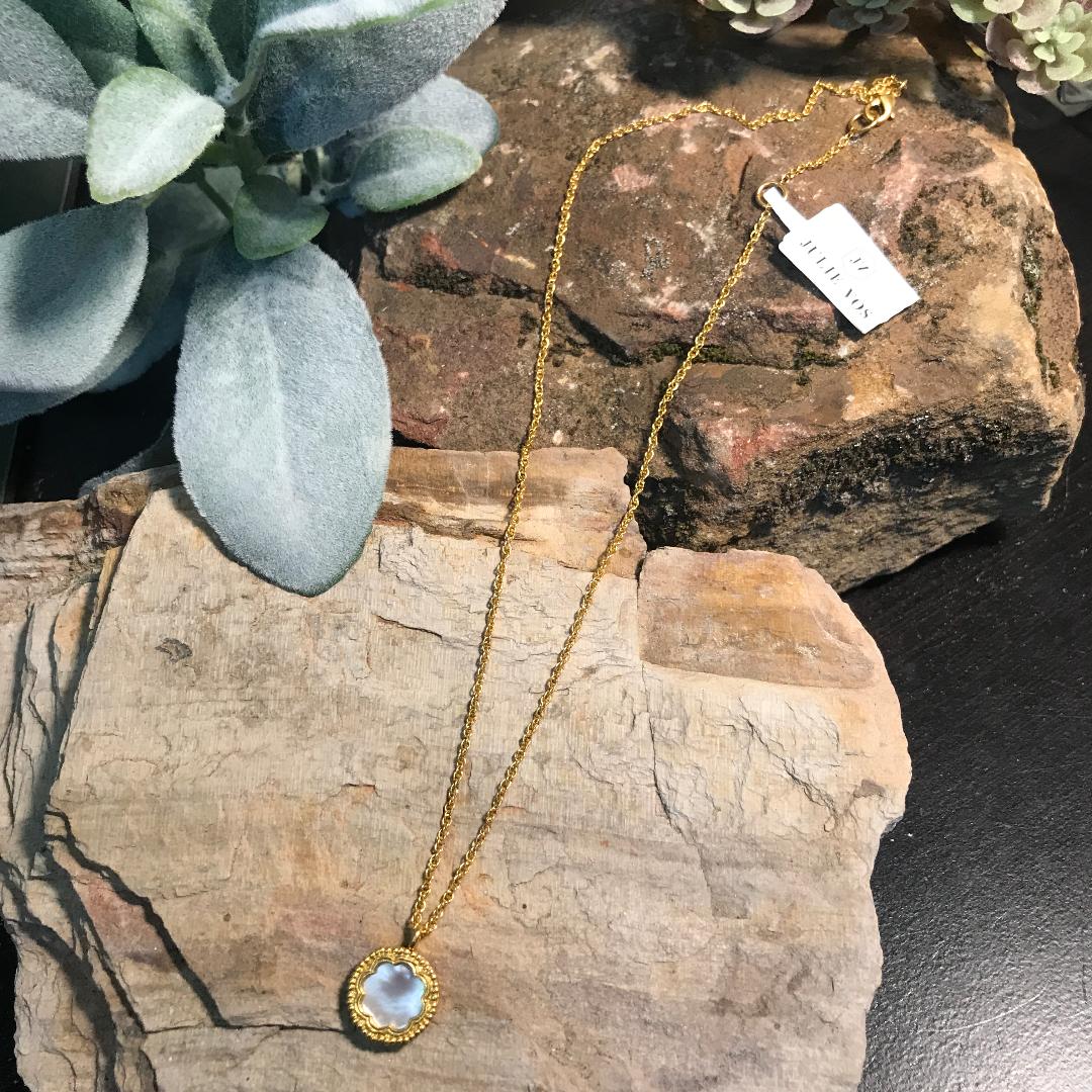 Trieste Coin Solitaire Gold Mother of Pearl Necklace