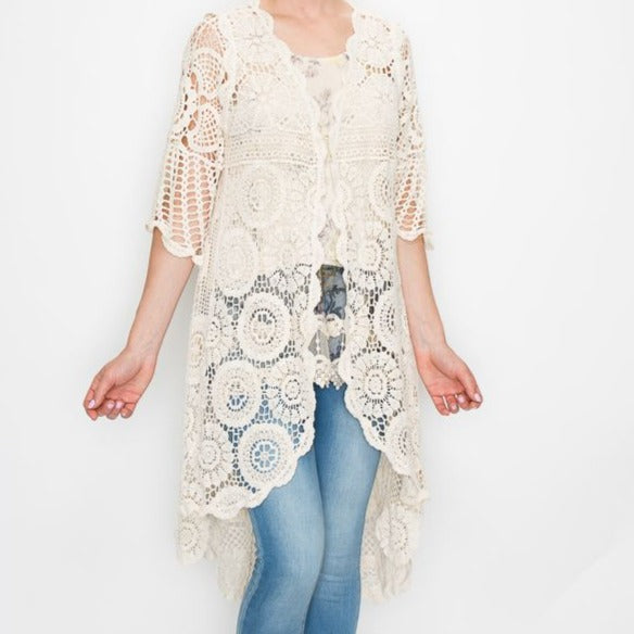 Crochet Natural Cardigan /Duster