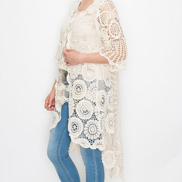 Crochet Natural Cardigan /Duster
