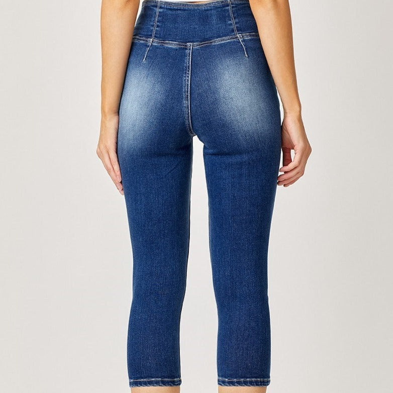 High Waist Pull on Capri Jeans