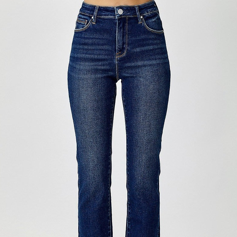 High Rise Ankle Slim Straight Leg Jeans