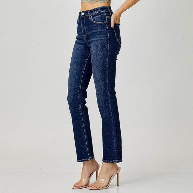 High Rise Ankle Slim Straight Leg Jeans
