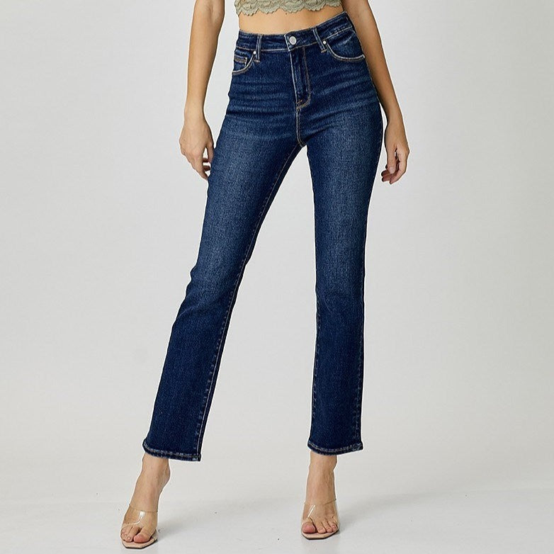 High Rise Ankle Slim Straight Leg Jeans