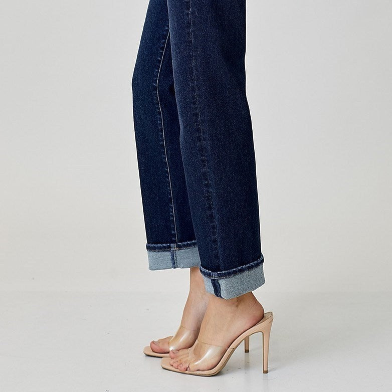 High Rise Cross Over Straight Leg Jeans